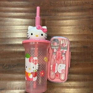 Hello Kitty Cutlery Set & Water Bottle, Vintage! Pink, Cupcake